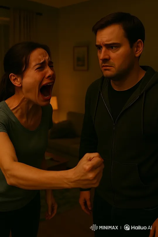 Intense Emotional Confrontation in Dimly Lit Room – AI Generated Video | Hailuo AI