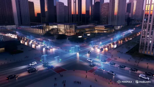 AI Surveillance Monitors City Life at Twilight – AI Generated Video | Hailuo AI