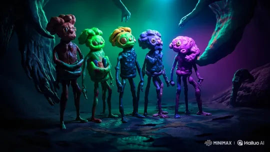 Alien Creatures Dance in Eerie Claymation Landscape – AI Generated Video | Hailuo AI