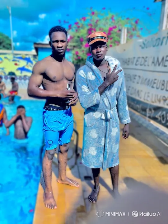 Two Friends Begin a Poolside Debate – AI Generated Video | Hailuo AI