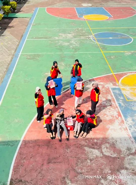 Women Pose on Court, Camera Zooms Out to Space – AI Generated Video | Hailuo AI