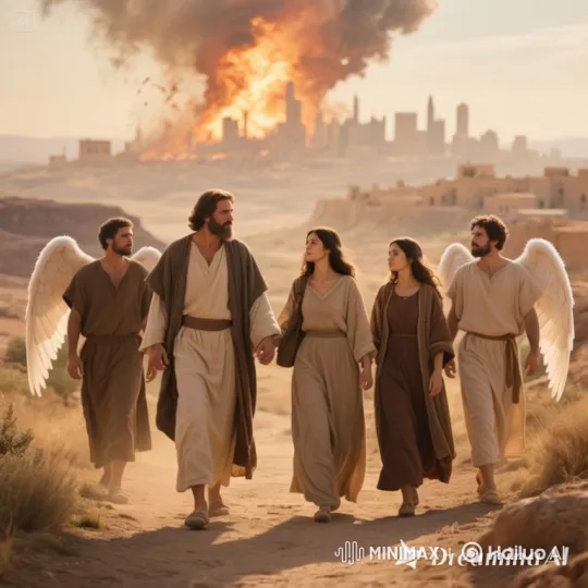 Family Watch Angels Ascend Above Burning City – AI Generated Video | Hailuo AI
