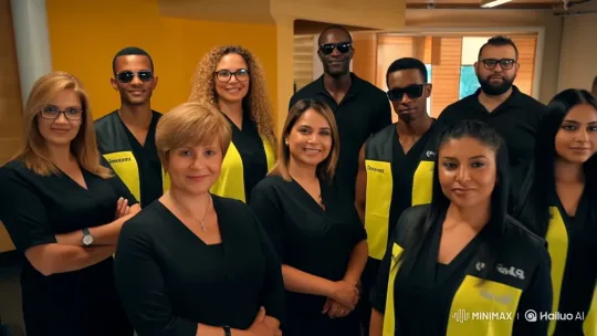 Maricá Traffic Dept Team Poses in Office Setting – AI Generated Video | Hailuo AI