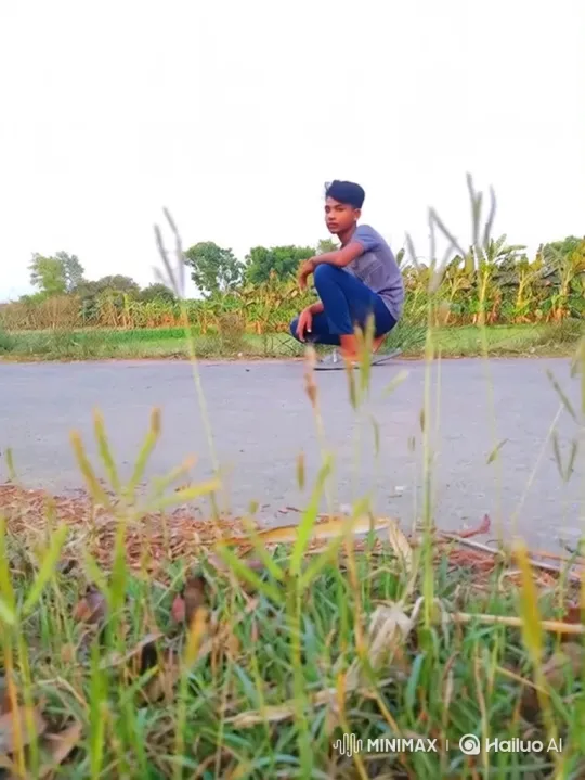 Young Man Stands Up on Rural Road Amidst Nature – AI Generated Video | Hailuo AI