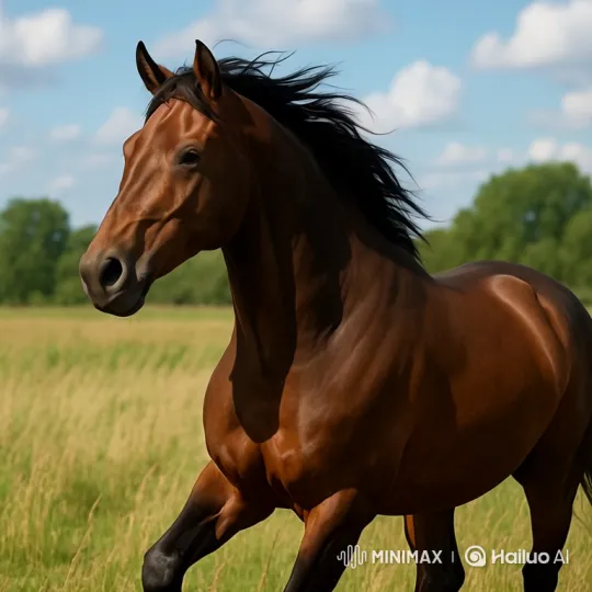 Powerful Horse Gallops Across Sunlit Meadow – AI Generated Video | Hailuo AI