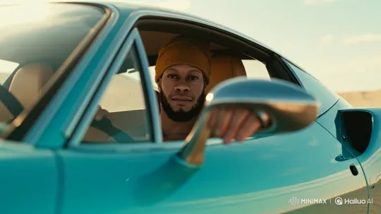 Vintage Sports Car Drive in the Desert Sunset – AI Generated Video | Hailuo AI