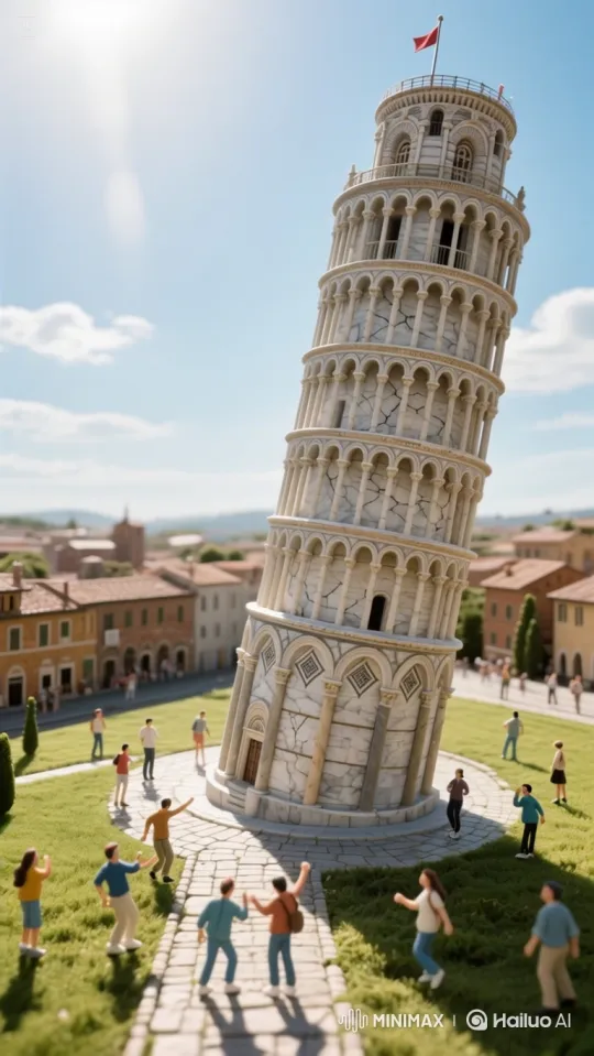 Realistic Miniature Diorama of the Leaning Tower of Pisa – AI Generated Video | Hailuo AI