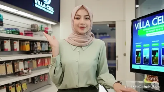 VILLA CELL: Friendly Store Welcome with Graceful Gestures – AI Generated Video | Hailuo AI