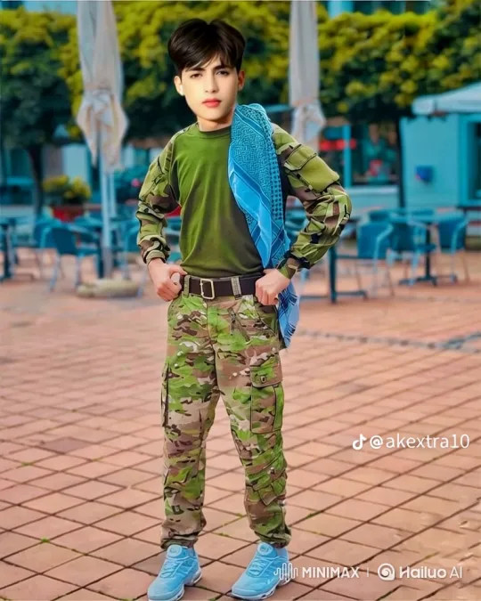 Young Man in Camouflage Poses on Patio – AI Generated Video | Hailuo AI