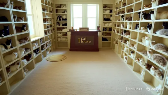 Cozy Cat House with Playful Kittens and Organized Shelves – AI Generated Video | Hailuo AI