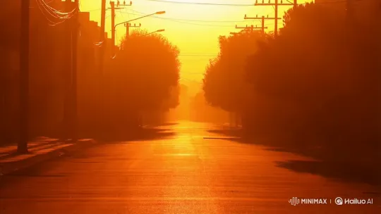 Deserted Street at Golden Hour with Dust Particles – AI Generated Video | Hailuo AI
