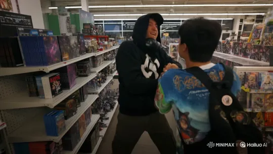 Gamer and Anime Fan Fight in Hobby Store – AI Generated Video | Hailuo AI