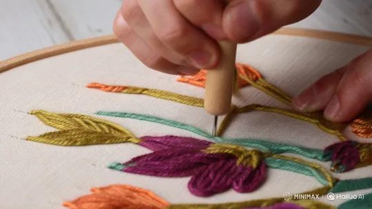 Masterful Punch Needle Artistry on Fabric Canvas – AI Generated Video | Hailuo AI
