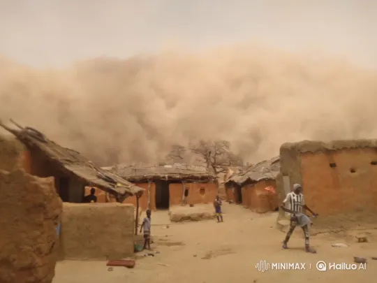 Approaching Sandstorm Engulfs Dusty Village – AI Generated Video | Hailuo AI