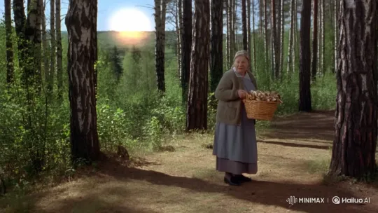 Elderly Woman's Mushroom Picking Disrupted by Nuclear Blast – AI Generated Video | Hailuo AI