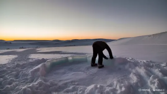 Arctic Igloo Construction Timelapse Under Aurora – AI Generated Video | Hailuo AI