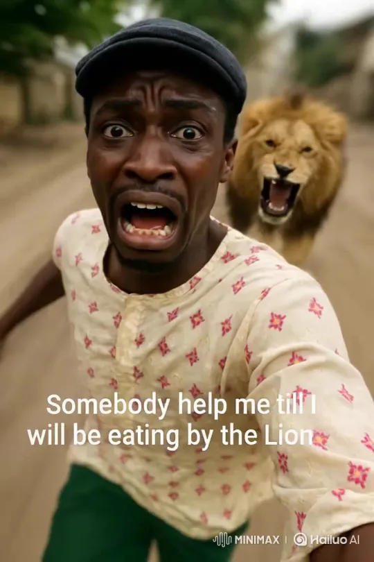 Title: 'Human Hunted by Lion in Desperate Plea for Help' – AI Generated Video | Hailuo AI