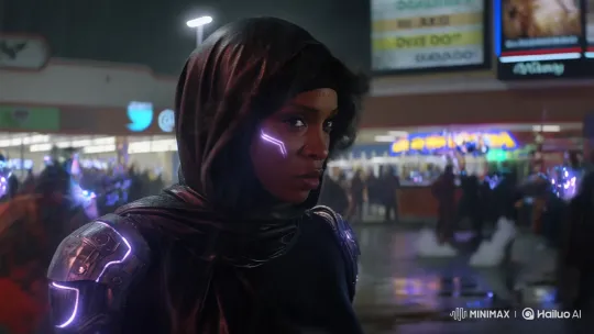 Cyberpunk Walmart: Resolute Protagonist in Futuristic Setting – AI Generated Video | Hailuo AI