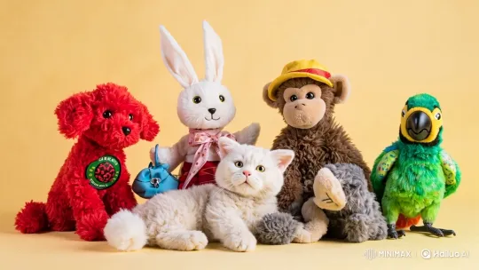 Whimsical Toy and Cat Group with Gentle Movements – AI Generated Video | Hailuo AI