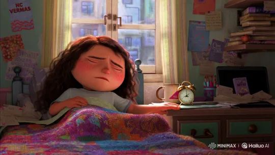 Teen Girl Snoozes Alarm Amidst Study Chaos – AI Generated Video | Hailuo AI