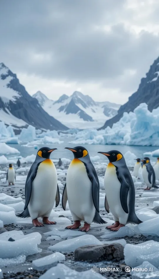 King Penguins Interact in Arctic Serenity – AI Generated Video | Hailuo AI