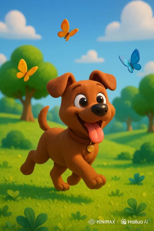 Joyful Puppy Runs Through a Butterfly-Filled Meadow – AI Generated Video | Hailuo AI