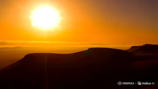 Golden Hour Landscape with Silhouettes and Dusty Air – AI Generated Video | Hailuo AI