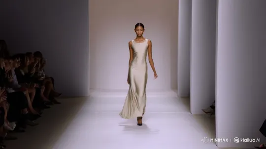 Confident Model Struts Down Minimalist Runway – AI Generated Video | Hailuo AI