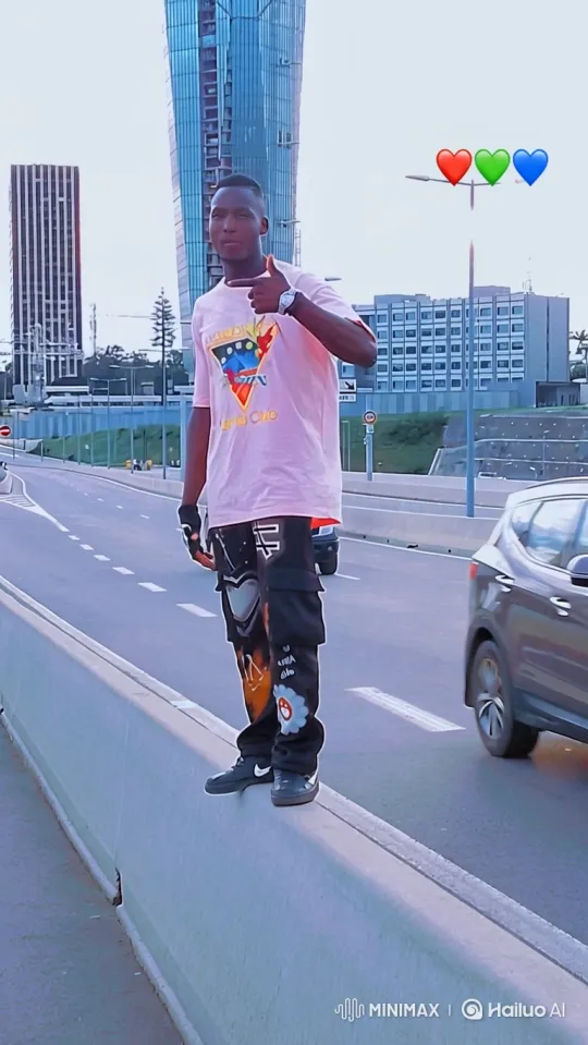 Young Man Balances on Overpass Amidst Cityscape – AI Generated Video | Hailuo AI