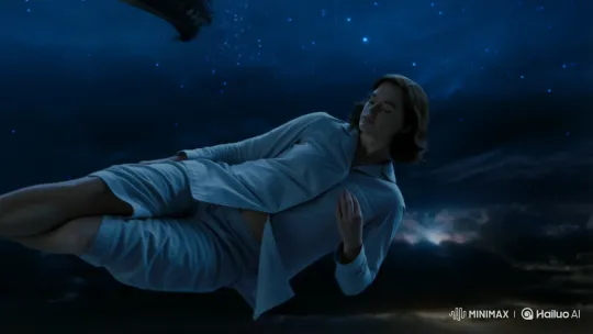 Sleeping Person Levitates, Meets Dragon in Night Sky – AI Generated Video | Hailuo AI