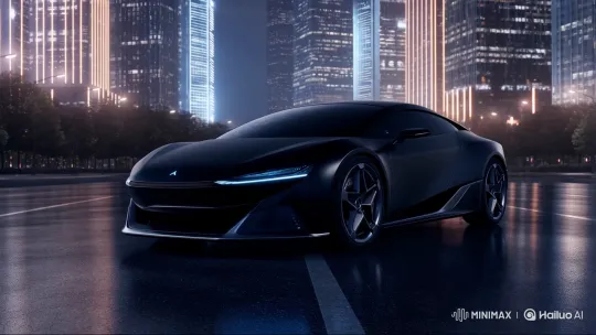 Futuristic AI Car Showcases Technology with Light Display – AI Generated Video | Hailuo AI