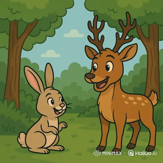 Deer and Rabbit Enjoy a Friendly Walk in the Woods – AI Generated Video | Hailuo AI