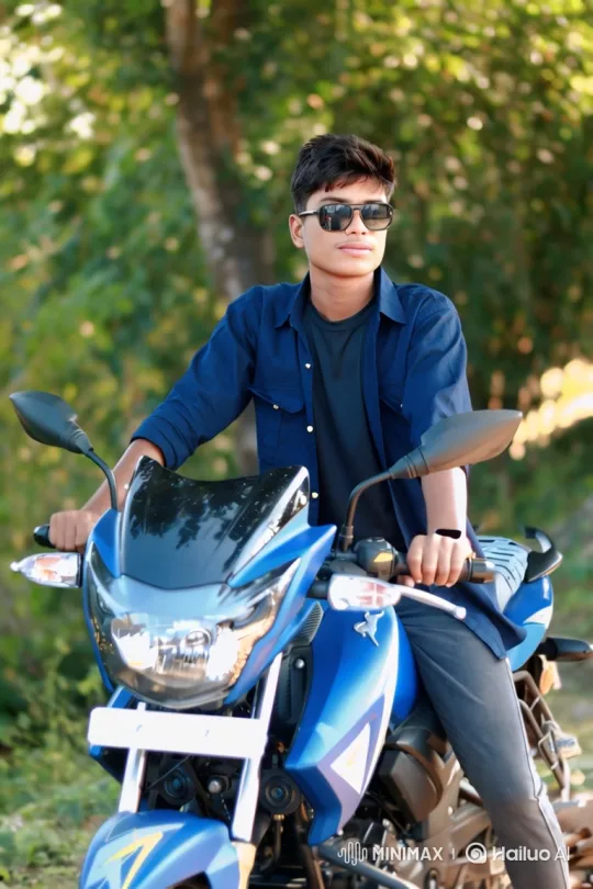 Young Man on Motorcycle: A Serene, Close-Up Journey – AI Generated Video | Hailuo AI