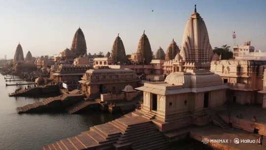 Panoramic Ascension Over Historic Banaras Cityscape – AI Generated Video | Hailuo AI