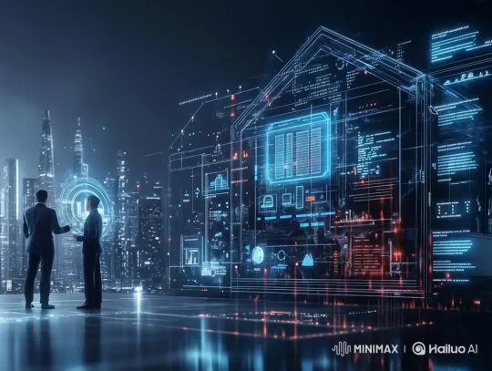 Futuristic Real Estate Agents Analyze Holographic House Blueprint – AI Generated Video | Hailuo AI