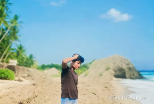 Contemplative Young Man on a Sunny Beach – AI Generated Video | Hailuo AI