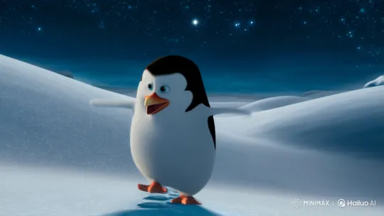 Pippin the Penguin Embarks on a Starry Night Adventure – AI Generated Video | Hailuo AI