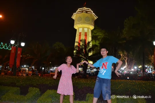 Joyful Siblings Dancing in Park at Night – AI Generated Video | Hailuo AI