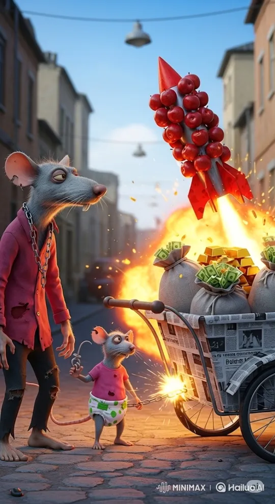 Rat Father and Son's Misadventure in Cartoon Chaos – AI Generated Video | Hailuo AI