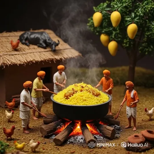 Traditional Rural Cooking Scene with Men Preparing Rice – AI Generated Video | Hailuo AI