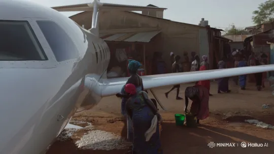 Nigerian Market Women Clean Luxury Jet in Ghetto – AI Generated Video | Hailuo AI