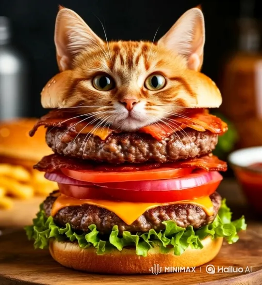 Fantastical Cat-Burger Hops, Faced with Approaching Rocket – AI Generated Video | Hailuo AI