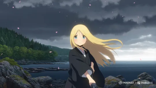 Teen Girl Swings Katana in Dramatic Japanese Coastal Landscape – AI Generated Video | Hailuo AI