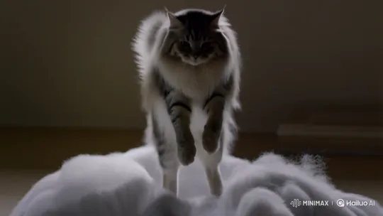 Maine Coon Cat Gracefully Lands on Cloud Cushion – AI Generated Video | Hailuo AI