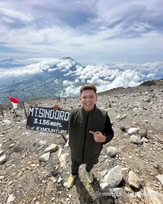 Man on Mt. Sindoro to Earth from Space Panorama – AI Generated Video | Hailuo AI
