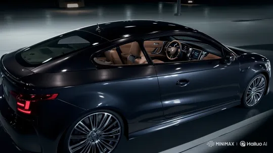 Dark Coupe Showcases Luxurious Interior and Sleek Design – AI Generated Video | Hailuo AI