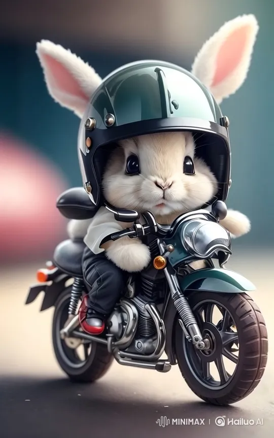 Adorable Rabbit Prepares for Adventure on Tiny Motorcycle – AI Generated Video | Hailuo AI