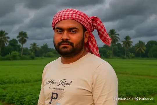 Contemplative Man in Green Field with Dramatic Sky – AI Generated Video | Hailuo AI