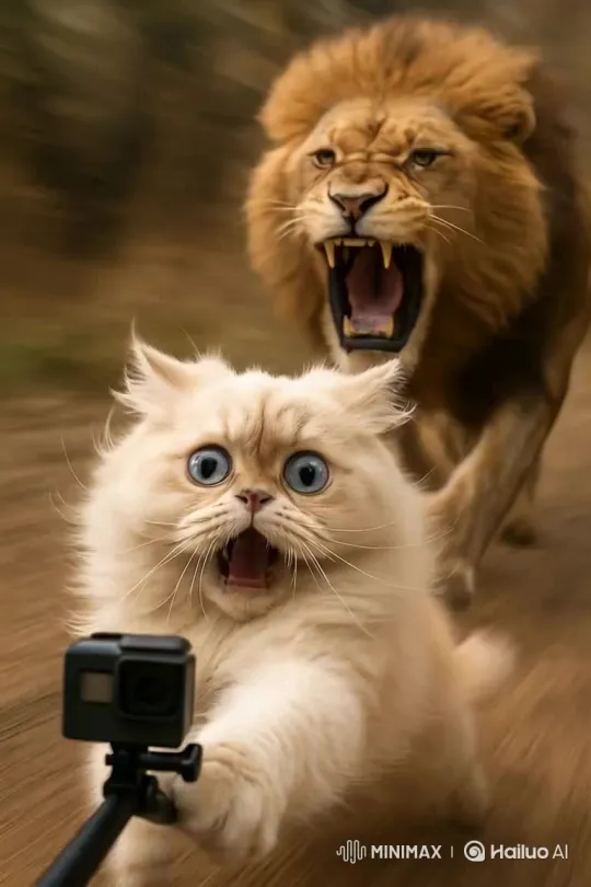 Cat Chases Aslan, Films with Phone – AI Generated Video | Hailuo AI