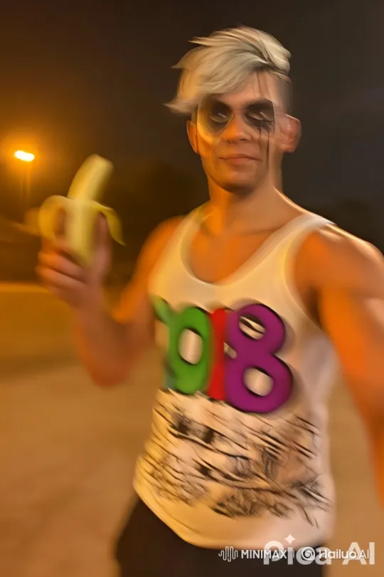 Young Man Walks with Banana Under Streetlamp – AI Generated Video | Hailuo AI